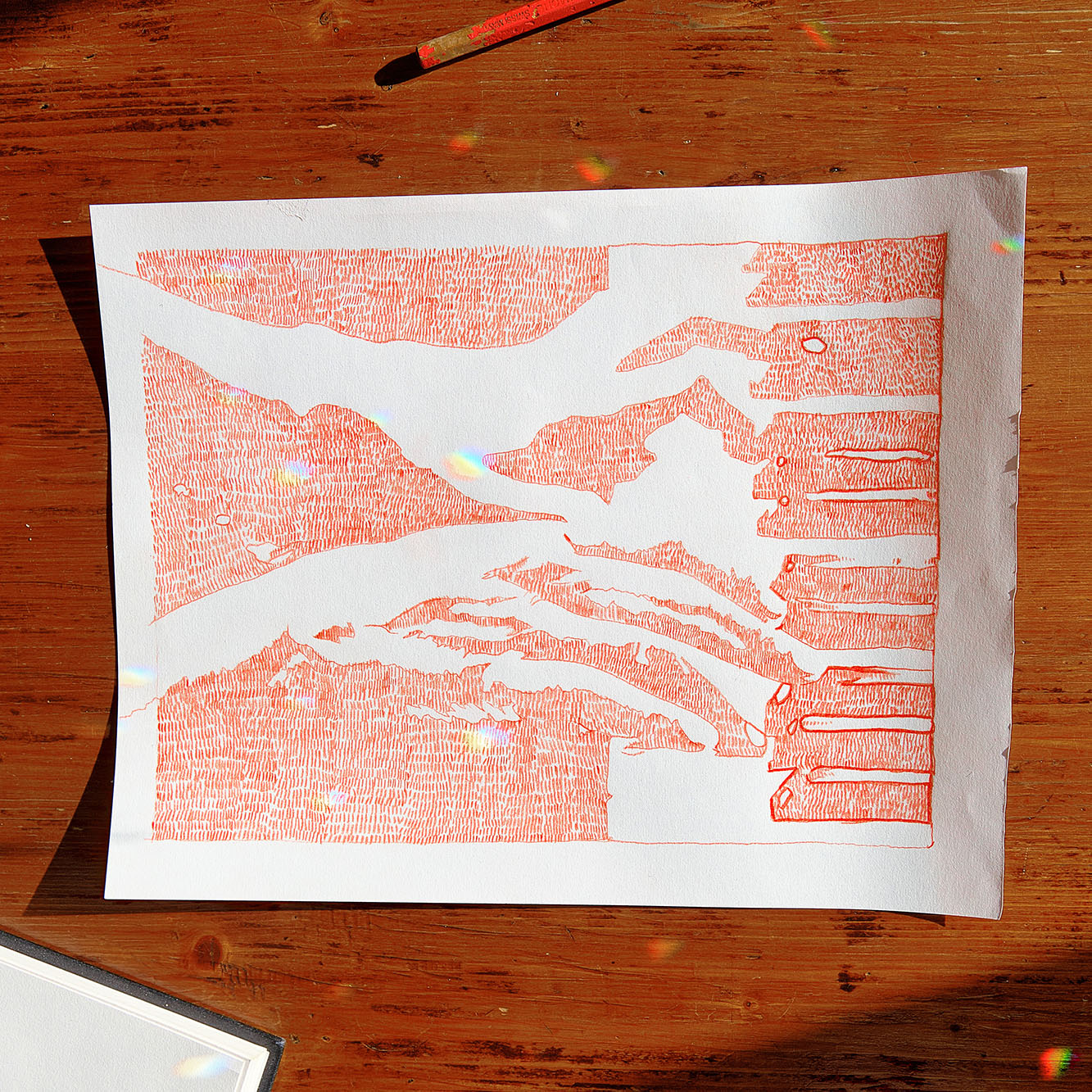 Sanguine drawing of hands playing piano